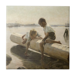 Albert Edelfelt - Two Boys on a Log タイル