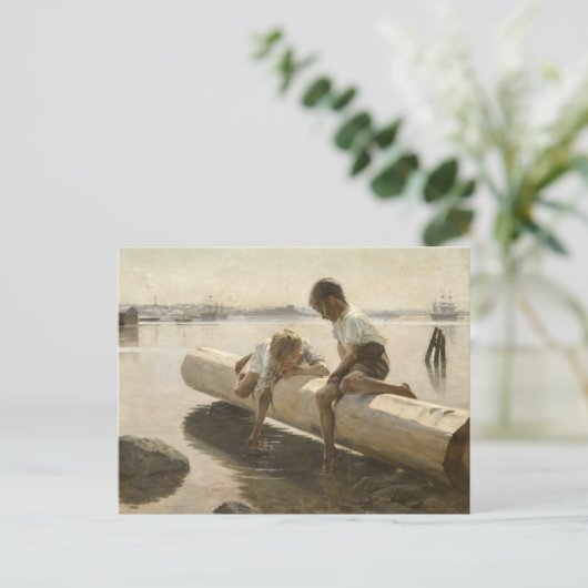 Albert Edelfelt - Two Boys on a Log ポストカード (スタンド正面)