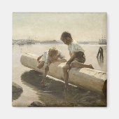 Albert Edelfelt - Two Boys on a Log マグネット (正面)