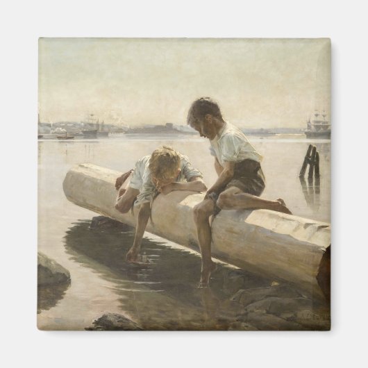 Albert Edelfelt - Two Boys on a Log マグネット (正面)