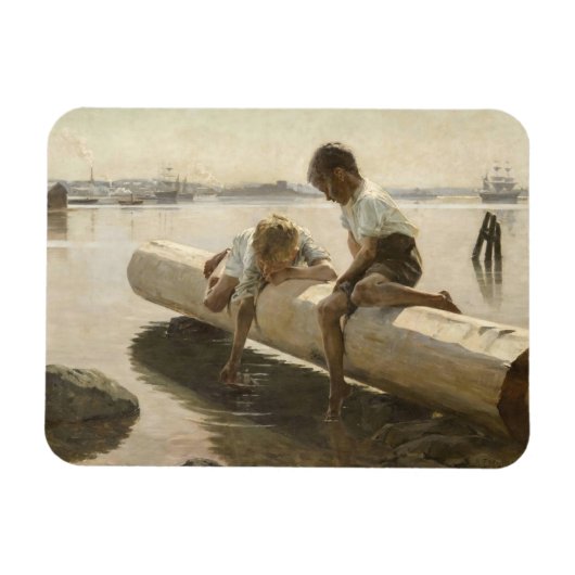 Albert Edelfelt - Two Boys on a Log マグネット (横)