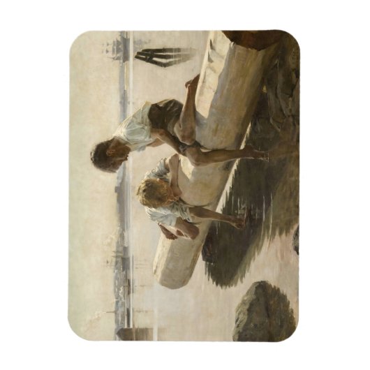 Albert Edelfelt - Two Boys on a Log マグネット (縦)