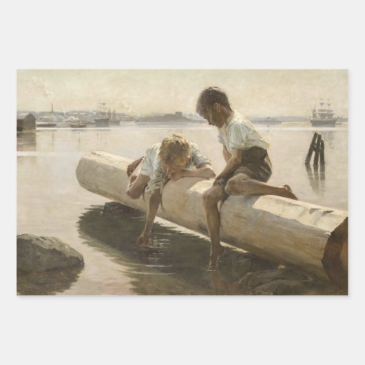 Albert Edelfelt - Two Boys on a Log ラッピングペーパーシート (正面)