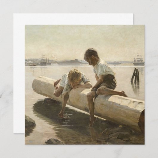 Albert Edelfelt - Two Boys on a Log 招待状 (正面/裏面)