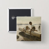 Albert Edelfelt - Two Boys on a Log 缶バッジ (正面&裏面)