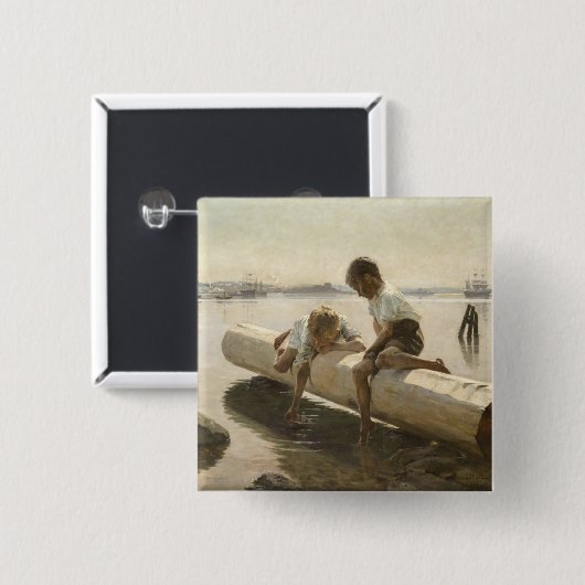 Albert Edelfelt - Two Boys on a Log 缶バッジ (正面&裏面)