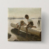 Albert Edelfelt - Two Boys on a Log 缶バッジ (正面)