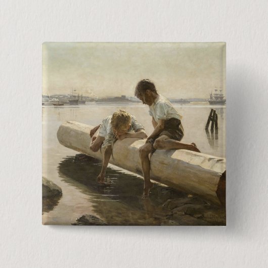 Albert Edelfelt - Two Boys on a Log 缶バッジ (正面)