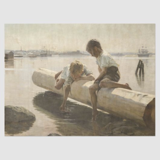 Albert Edelfelt - Two Boys on a Log 薄葉紙 (正面)
