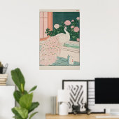 Albino Peacock Ukiyo-e Art Japanese Bathroom Print ポスター (ホームオフィス)