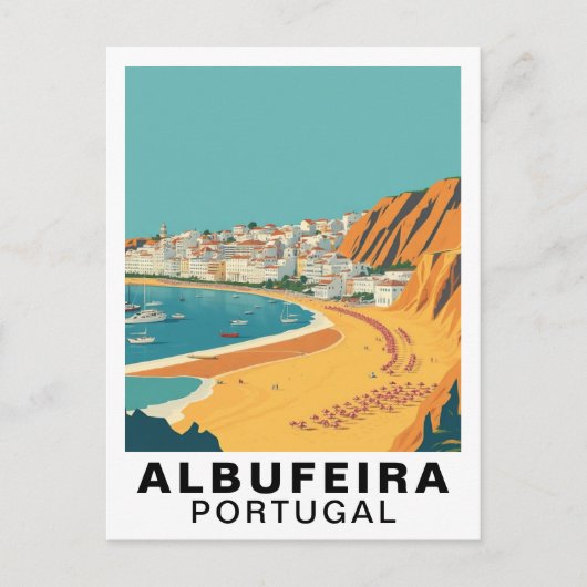 Albufeira, Portugal European Retro Travel Art ポストカード (正面)