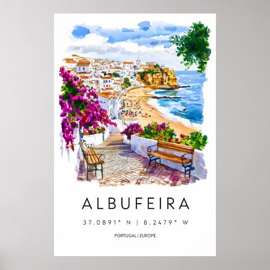 Albufeira Watercolor Poster Albufeira Travel Print ポスター (正面)