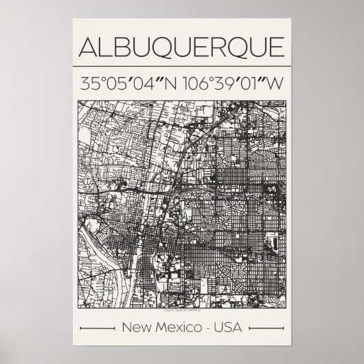 Albuquerque New Mexico Charcoal City Map Poster  ポスター (正面)