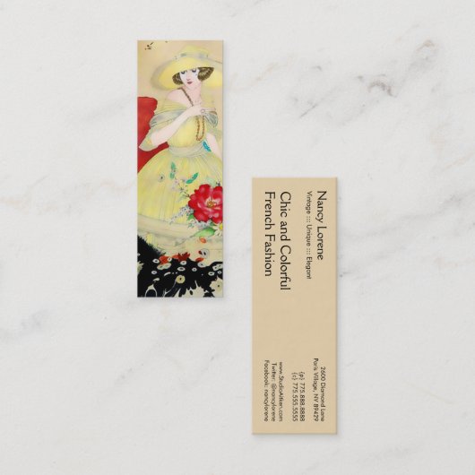 ALCINAのフランスのなアールデコの女性: お洒落な夏 スキニー名刺 (正面/裏面)