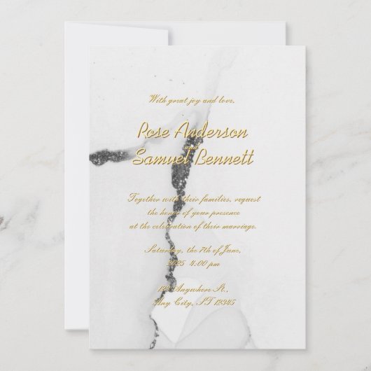 Alcohol Ink Black White Glitter Wedding Invitation 招待状 (正面)