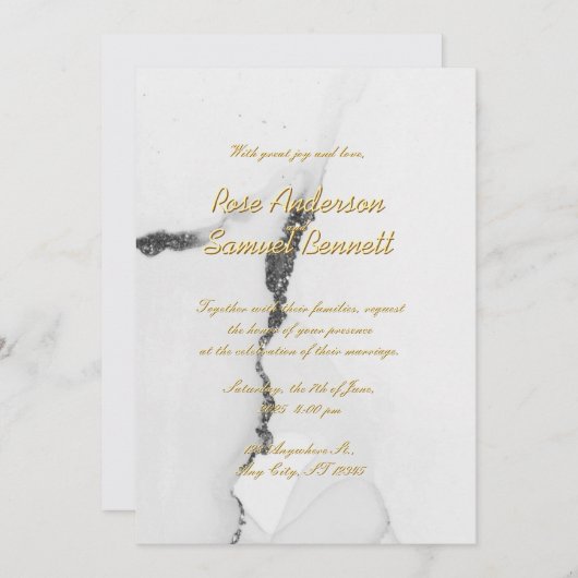 Alcohol Ink Black White Glitter Wedding Invitation 招待状 (正面/裏面)