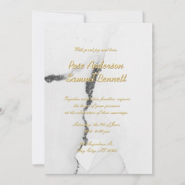 Alcohol Ink Black White Glitter Wedding Invitation 招待状