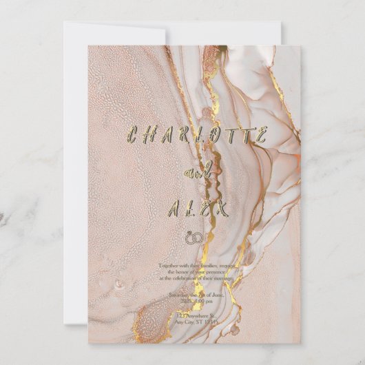 Alcohol Ink Chic Wedding Invitation 招待状 (正面)