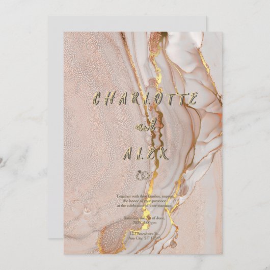 Alcohol Ink Chic Wedding Invitation 招待状 (正面/裏面)