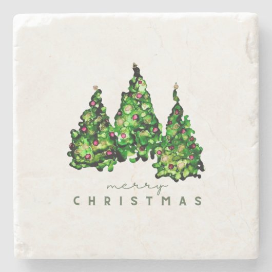 Alcohol Ink Design Christmas Tree Coasters ストーンコースター (正面)