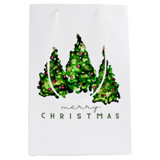 Alcohol Ink Design Christmas Tree Gift Wrap ミディアムペーパーバッグ