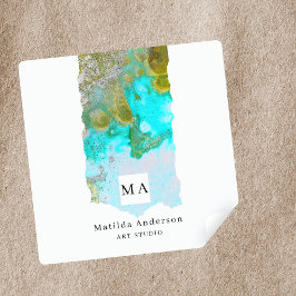 Alcohol Ink Glitter Graphic Artist Studio Monogram スクエアシール