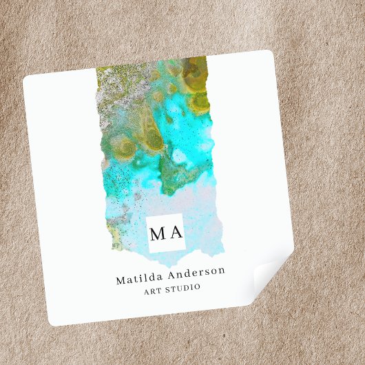 Alcohol Ink Glitter Graphic Artist Studio Monogram スクエアシール