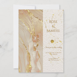 Alcohol Ink Rose Glitter Gold Wedding Invitation 招待状