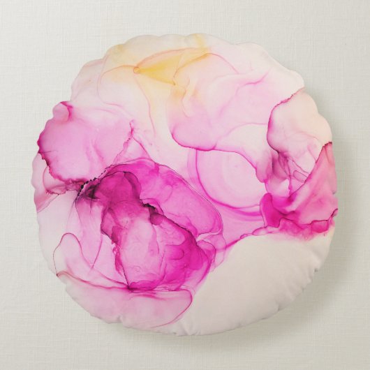 Alcohol ink sea texture. Contemporary art. Spots o ラウンドクッション (正面)