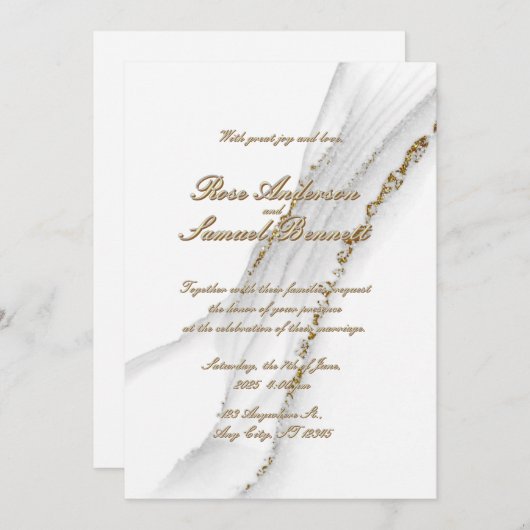 Alcohol Ink White Glitter Wedding Invitation 招待状 (正面/裏面)