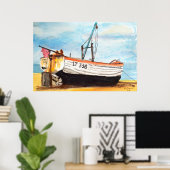 Aldeburgh Boat on Beach – Watercolor Coastal ポスター (ホームオフィス)