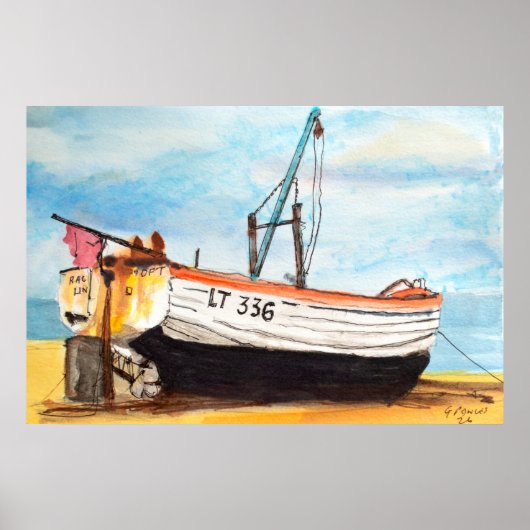 Aldeburgh Boat on Beach – Watercolor Coastal ポスター (正面)