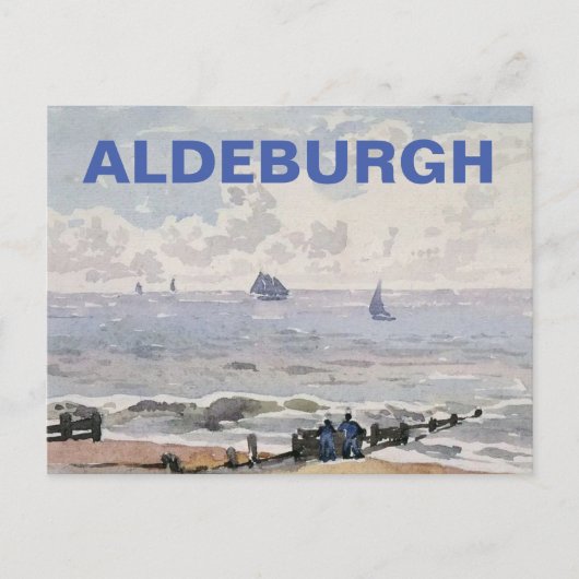 Aldeburgh, Suffolk -ビーチ&船舶青 シーズンポストカード (正面)