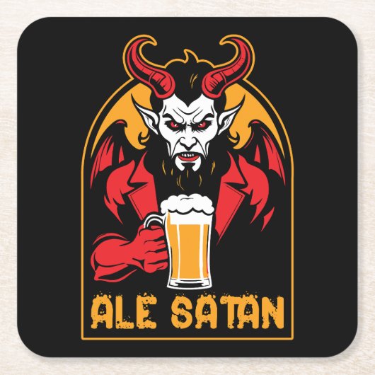Ale Satan – ビールを飲む スクエアペーパーコースター (正面)