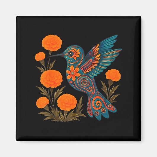 Alebrije Hummingbird Flower Mexican Folk Art Bird  マグネット (正面)