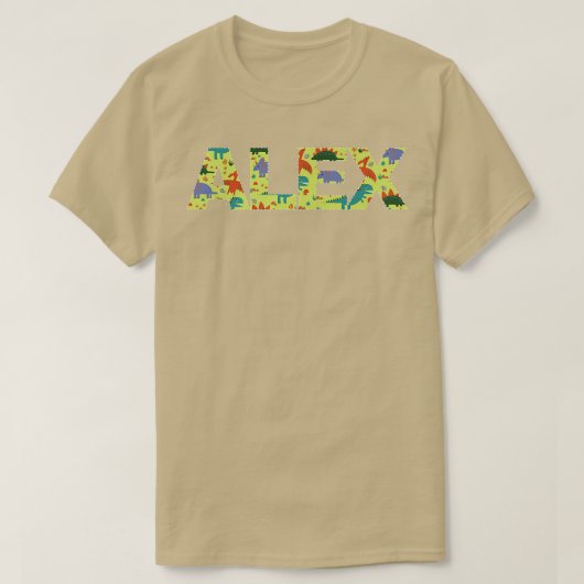 AleCool少年の名前とカラフルかわいいディノスfor Kid Tシャツ (デザイン正面)