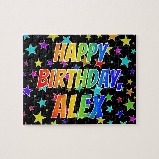 "ALEX"名、おもしろい"ハッピーバースデー" ジグソーパズル (横)