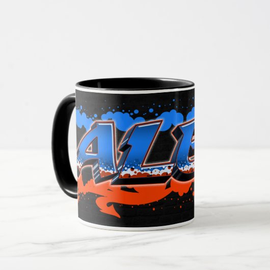 Alex Vorname Name Graffiti blue orange Tasse マグカップ (正面左)