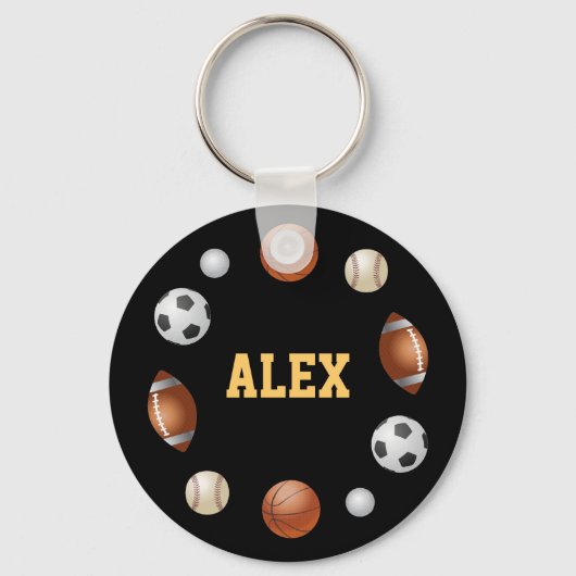 Alex World of Sports Keychain – ブラック キーホルダー (正面)