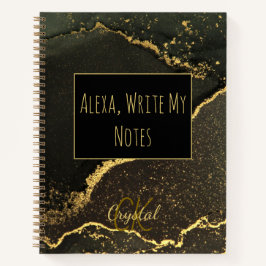 Alexa Write My Notes 黒とゴールドのモノグラム ノートブック