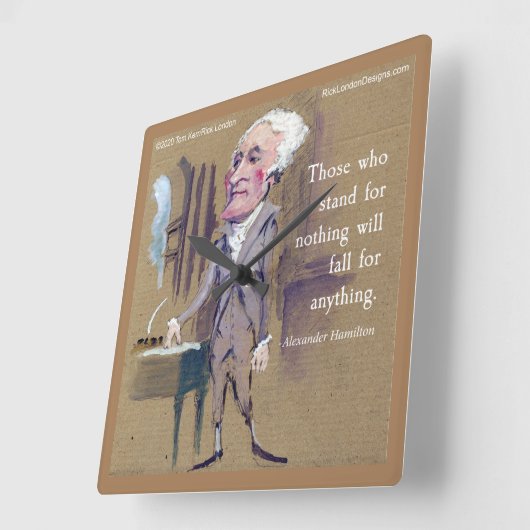 Alexander Hamilton "何かを目指して立つ"引用文 スクエア壁時計 (傾斜)