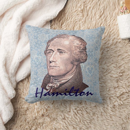 Alexander Hamilton on Blue Lace & Background クッション (ブランケット)