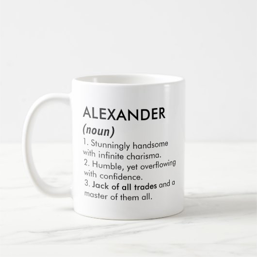 Alexander name, Editable name, Custom name コーヒーマグカップ (左)