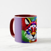 Alexander's Cat purple and maroon center combo mug マグカップ (正面左)