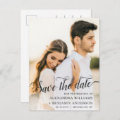 Alexandra エレガント Black Script Photo Save the Date 案内ポストカード (正面/裏面)