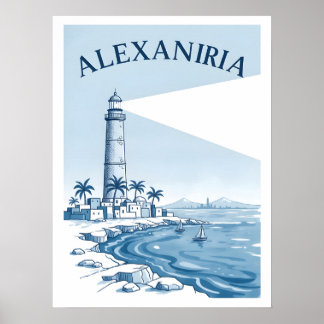 Alexandria Lighthouse Coastal Scene Travel ポスター