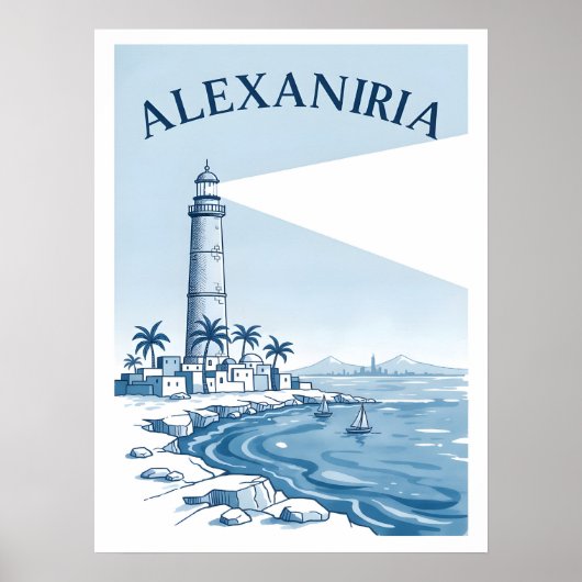 Alexandria Lighthouse Coastal Scene Travel ポスター (正面)