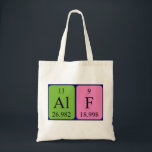 Alf periodic table name tote bag トートバッグ<br><div class="desc">Alf spelled out as Al F (Aluminium Fluorine) on a bag for the scientist in you.</div>