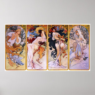 Alfons Mucha ~ The four seasons Poster ポスター