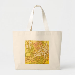 Alfonse Mucha Art Nouveau lily flowers ラージトートバッグ